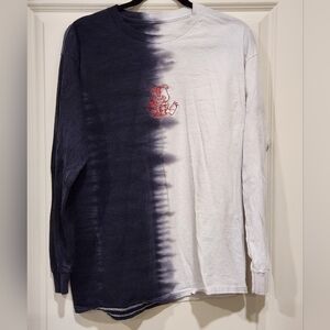 Hot Topic Black and White Split-Dye Long Sleeve Tee with Pink Patch